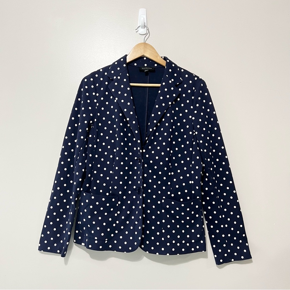 Talbots Navy Blue Polka Dot Blazer Size Medium Preppy Academia Career Jacket